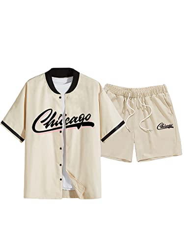 GORGLITTER Men's 2 Piece Outfits Graphic Shirt Top and Drawstring Drippy Shorts Set