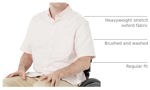 Amazon Essentials Men's Regular-Fit Short Sleeve Stretch Oxford Shirt with Pocket, Pale Pink, Large - image 4