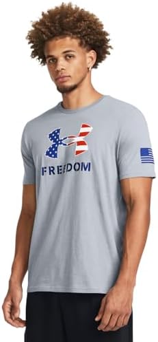 Under Armour Men's Freedom Graphic Short Sleeve T-Shirt, (035) Steel Medium Heather/Royal/Logo, XX-Large