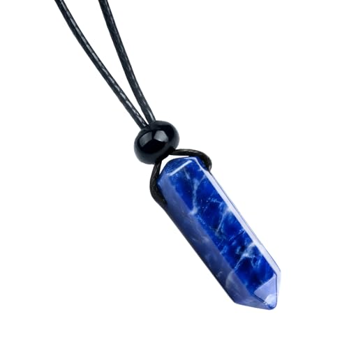 Sodalite Crystal Point Necklace - Genuine Stone Pendant for Good Luck Wisdom & Clarity - Natural Gemstone Amulet on Adjustable Cord - Healing Jewelry Gift for Men Women - Throat Chakra Stone (Sodalite - Throat Chakra)