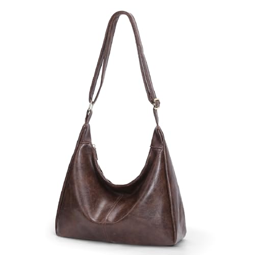 Slouchy Shoulder Bag for Women Leather Brown Purse Brown Crossbody Bags Daily Slouchy Tote Purses for Everyday