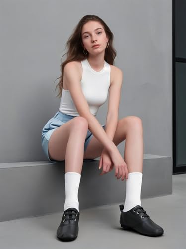 MSMAX Jazz Shoes for Women Black Leather Renaissance Boots for Men3