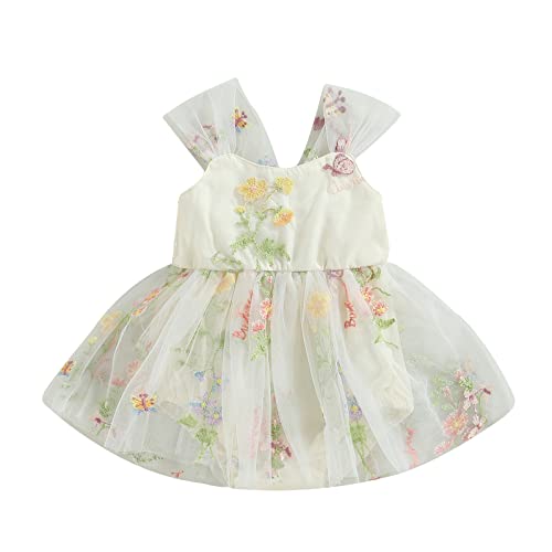 Newborn Baby Girl Embroidered Romper Dress Infant Girls Floral Sleeveless Bodysuit Mesh Tutu Tulle Dresses Summer Outfits