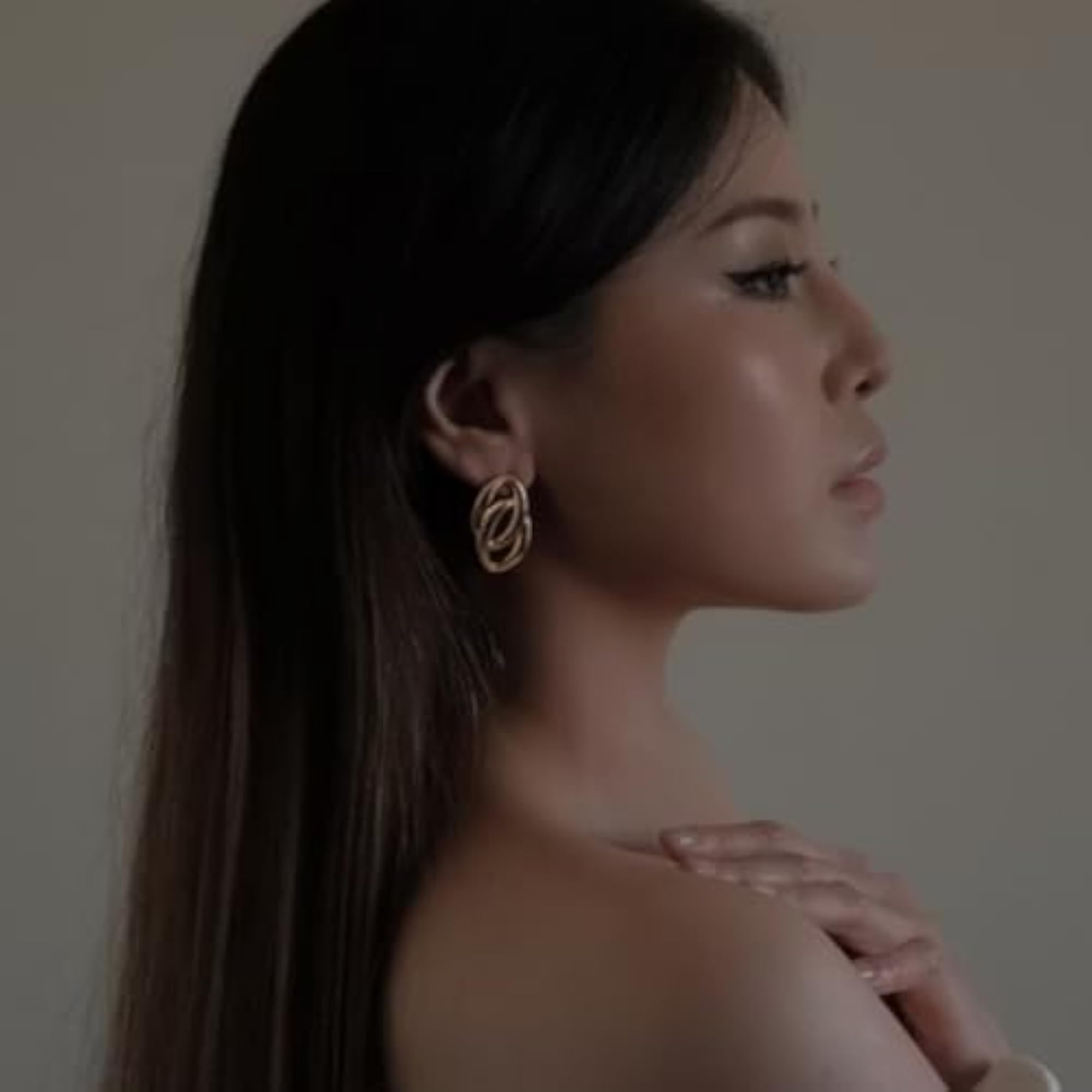 Women's Gold Plated Double Loop Hoop Statement Earrings