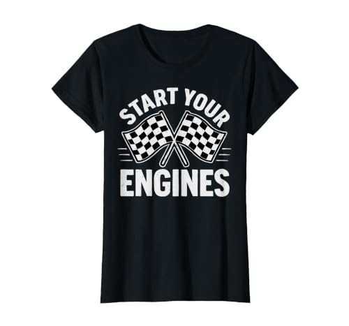 Start Your Engines Vintage Check Flag Race Car Costume T-Shirt, Women, Black, Small