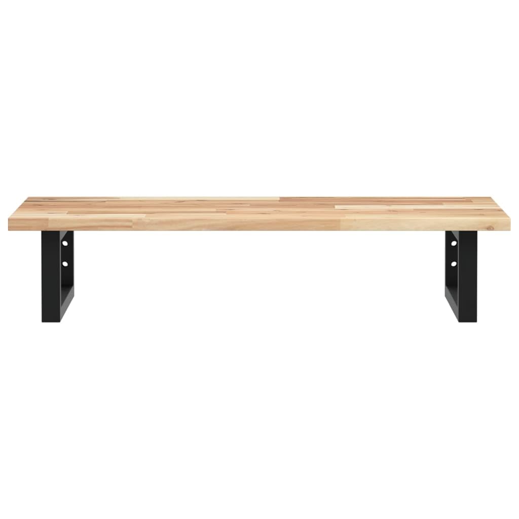 Estantería para lavabo de pared de madera maciza de acacia y acero, consola de lavabo 60 x 40 cm, estante flotante para lavabo superior, estante de baño con toallero, negro