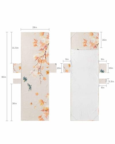 Orange Botanical Beach Lounge Chair Towel Cover, Soft Chaise Lounge Towel with Side Pockets Patio Pool Chairs Cover for Beach/Pool Sunbathing 29x85 Rustic Maple Leaf Pastoral Birds