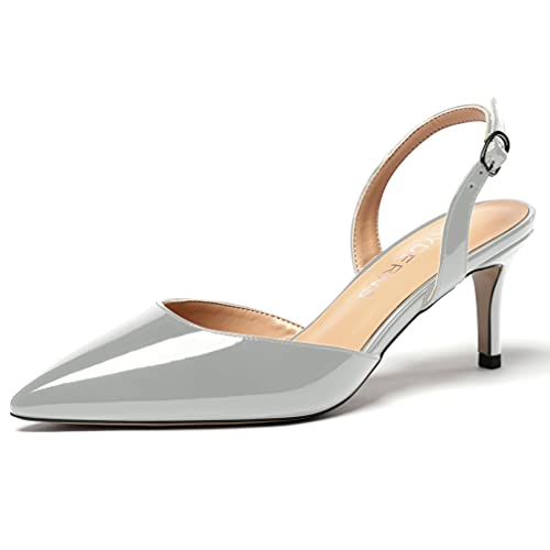 WAYDERNS Women's Patent Pointed Toe Solid Buckle Slingback Stiletto Mid Heel Pumps Shoes 2.5 Inch