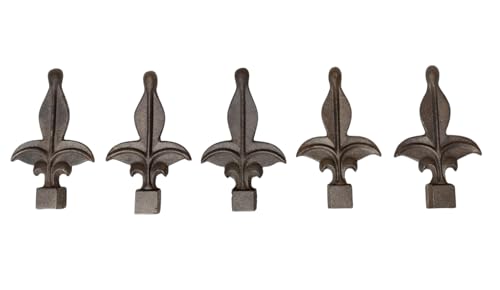 Image of Cast Iron Fence Finials, Multiple Decorative Styles & Sizes, 1 /2 inch to 1 inch Inch Square and Round Spears, Fleur de Lis Design (1 /2 inch Leaf SQ, 5)
