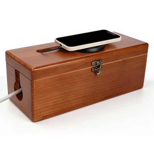 Large Cable Management Box with Clasp, Soild Wood Cord Box with 4 Open Slots, Cable Box to Hide Cords and Power Strip - image 1