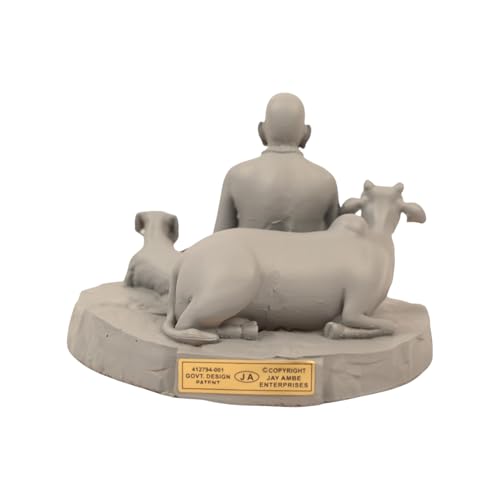 Image of KariGhar 4 Inch Swami Samarth Maharaj Resin Idol with Cow & Dog - Akkalkot Swami Samarth Mini Statue for Home Temple, Pooja Room, Office Desk & Spiritual Gifting