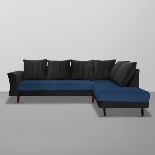 Image of Gratly RHS 4 Seater L Shape Sofa Set for Living Room (Blue Black Colour) Premium Fabric Sofa