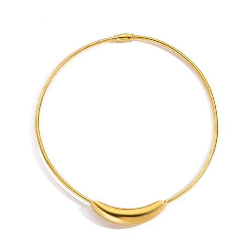 Stailess Steel Metal Curved Bar Tube Choker Necklace For Women,Statement Chunky Snake Chain Horizontal Round Tube Jewelry Necklace