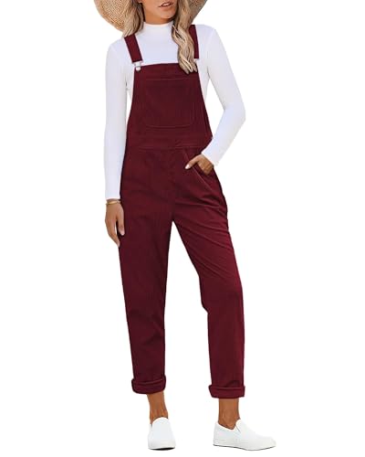 luvamia Corduroy Overalls for Women Adjustable Straps Fashion Bib Overall Jumpsuit with Pocket Tapered Leg Trendy 90s Tawny Port Size Medium Fits US 8-10