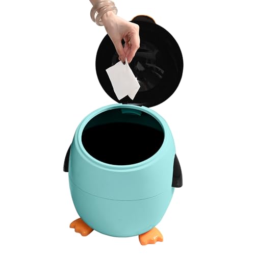 Tewzafiya Cubo de basura para cuarto de baño, diseño de pingüino, para usar debajo de las mesas, diseño de animales compacto para el hogar, baño, coche, cocina, sobre mesas y también debajo de la mesa