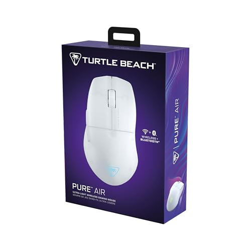 Turtle Beach Pure Air - Souris de Gaming RGB Ergonomique sans Fil Ultra-légère, capteur Optique 26 000 PPP, Batterie 125h, interrupteurs optiques Titan, Bluetooth, éclairage RGB - Blanc