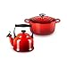 Le Creuset Evolution, Signature Casseruola in Ghisa con Coperchio, Rosso (Ciliegia), 24 cm + Bollitore, Acciaio Smaltato/Manico in Fenolo, Rosso (Ciliegia), Capacità: 2.1 l