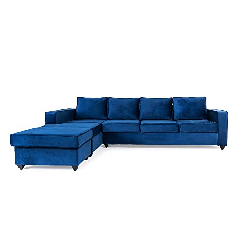 Image of Wakefit Sofa Set | 3 Year Warranty | Sofa 3 Seater, 3 Seater Sofa for Living Room, Wooden Sofa Set, 3 Seater + Left Aligned, Sofa for Living Room - Napper(Fabric-Velvet : Blue)