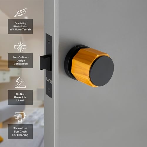 Image of LAPO Superior Brass Bathroom Door Lock | Stylish Black Finish Handleset with Baby Latch for Balcony, Storeroom & Office Doors | Exclusive Design & Superior Durability | 3 Years Warranty Ro-158