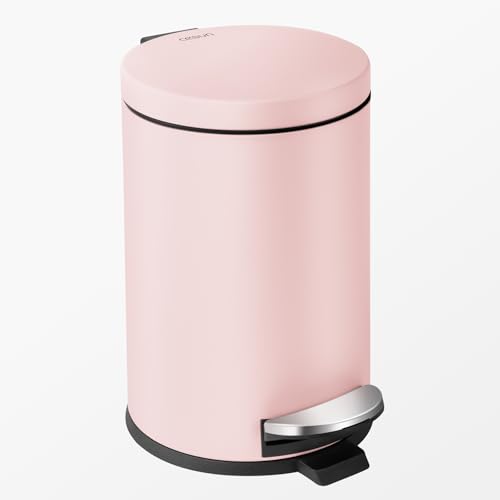 Image of Cesun 1.2 Gallons Small Pink Trash Can, Bathroom Garbage Can with Lid and Foot Pedal, Mini Round Wastebasket for Bathroom, Bedroom, Office, 4.5 Liters / 1.2 Gallons, Pink