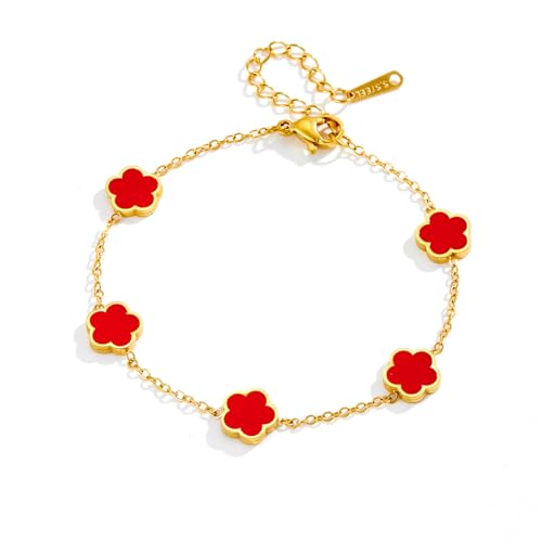 18k Gold Plated Clover Bracelet for Women, Flower Bracelets for Women, Adjustable Gold Lucky Bracelet for Women