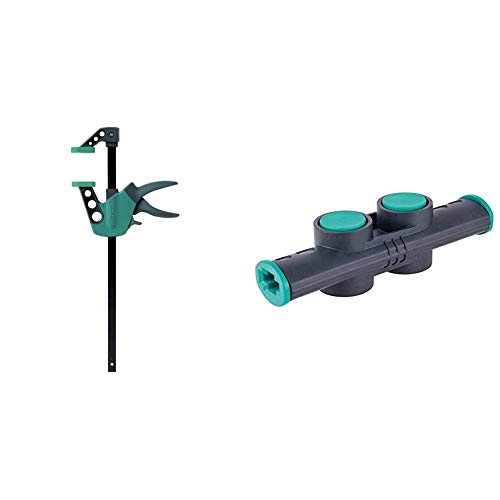 Wolfcraft 113206 3021000-1EHZ Easy 75-300 Sargento monomanuales, 75 mm Largo, Negro, Verde, 100 x 50 x 50 cm + 3038000Connectoradaptador para sargentos monomanuales