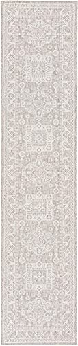 Rugs.com Outdoor Aztec Collection Rug – 12 Ft Runner Light Gray Flatweave Rug Perfect for Hallways, Entryways