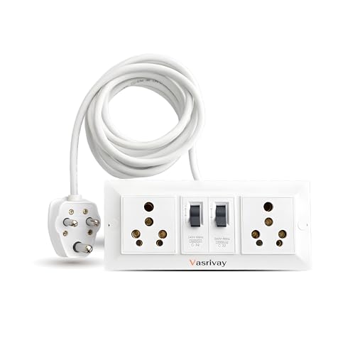 Image of Heavy Duty 16A Extension Board with Dual 16A MCB Switch | 1.5 sqmm 3 Core Cable | Power Strip for AC, Refrigerator & Microwave | Two 16 Amp Sockets (White) (3 Meter)