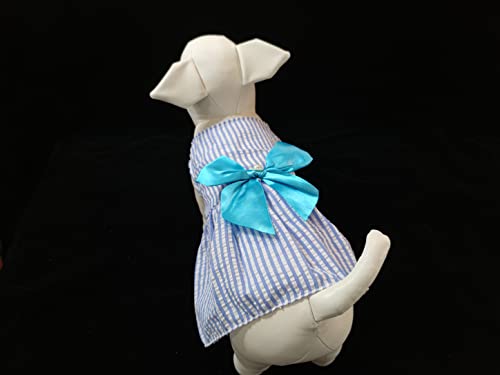 Image of KUTKUT cotton Small Dog Stripe Dress for Girl Puppy Clothes Female Princess Tutu Skirt Summer Shirt for Shihtzu,Pug,Poodle Cat Pet Apparel Outfits (Size: 2XL,Chest: 55cm,Length: 45cm),blue,1 count