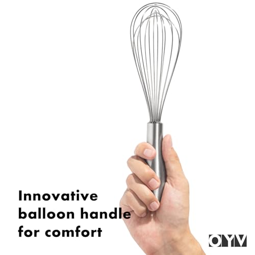 Image of OYV 18 /10 Stainless Steel Whisk, Ergonomic Handle, Dishwasher Safe Metal Whisk, Professional Wisk for Kitchen Cooking, Perfect for Blending, Whisking, Baking, and Beating, 10-Inch Wire Wisk