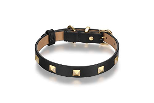 Scamper & Co Hundehalsband aus echtem Leder mit Mikrofaser-Schmucksteinen, Pyramidenbesetzt, 33 cm, Schwarz