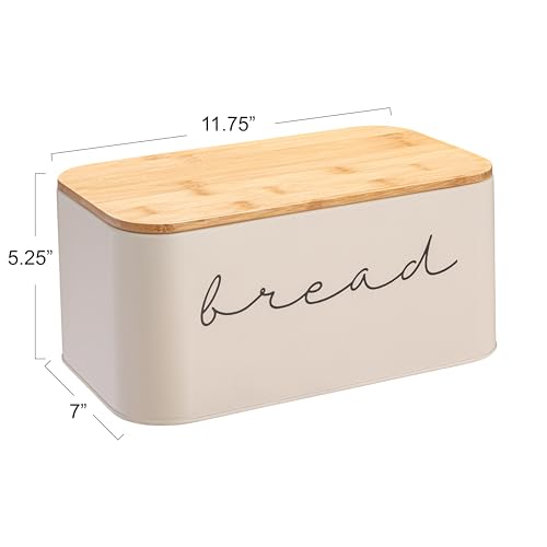Panera de metal con tapa de bambú rectangular beige Bloomingville de 11.75'' 5