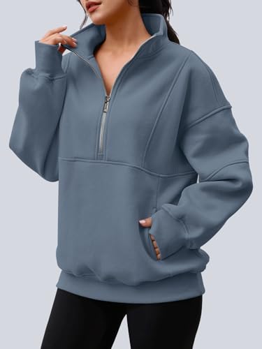 Image of AUTOMET Women's Quarter Zip Oversized Sweatshirt Fleece Mock Neck Pullover