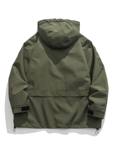 Dninmim Men's Outdoor Cargo Jacket Zipper Hooded Windbreaker Couple Solid Zip Outwear Coat4