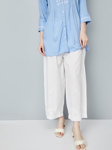 Image of Max Women Relaxed Mid Rise Chikankari Embroidered Palazzos