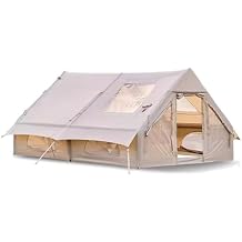 Air Glamping Tents 12m2Automatic Inflatable Camping Tents, Windproof Blow up Tent with Chimney Window, 4 Seasons Oxford Cabin Tent