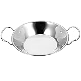 HOMSFOU Zweigriff Edelstahl Wokpfanne 20cm Runde Hot Pot Pfanne für Gas und Elektroherd Hitzebeständig und Wärmeisolierend Metallkochgeschirr für Trockengerichte und Schmorgerichte