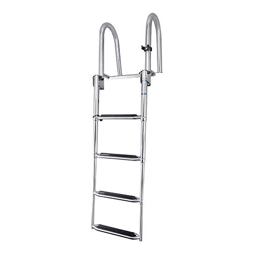 White Water B00351Pl-Ws Stainless Folding Rear Entry Pontoon Boat Ladder With Extra Wide Step #TOP2