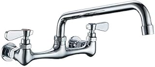 Kitchen Faucet Wall Mount Commercial Sink Faucet Kitchen Utility Laundry 8 Inch Swivel Spout 2 Dual Handle Restaurant Chrome Mixer Tap