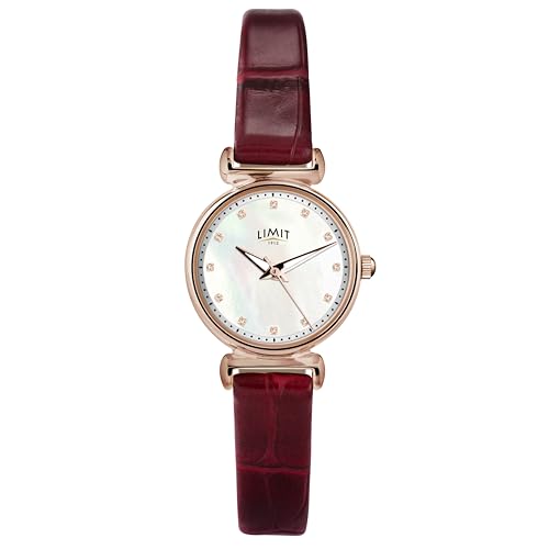 Limit Ladies Analogue Dress Watch with Mother of Pearl Effect dial and Strap 60043,Rosegold/Red