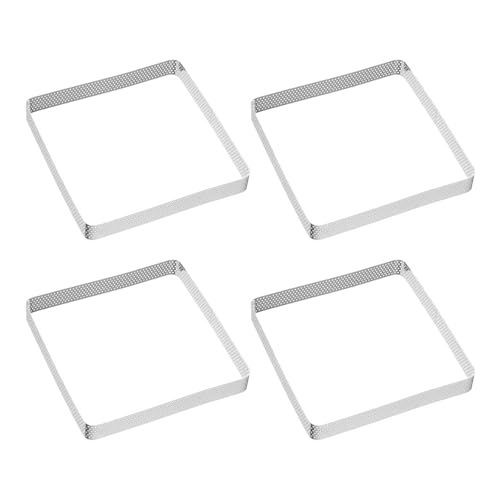 QUARKZMAN 4 Aros para Mousse de 14cm - Molde Cuadrado Antiadherente para Postres Franceses, Tartaletas y Frutas - Acero Inoxidable Pulido