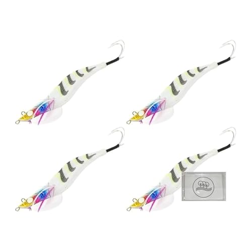 マルシン レッツライド リボーン 4個セット ラトル入り タコエギ専用シンカー装着 オリジナルティッシュ付き (ホワイトゲット, 4.0号)