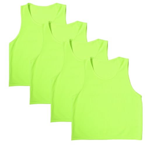 Milisten Chalecos de Entrenamiento para 4 Piezas, Petos Deportivos de Malla Transpirable Fluorescente Verde, Chaleco Deportivo Juvenil Pequeño, Entrenamiento Fútbol y Baloncesto al Aire