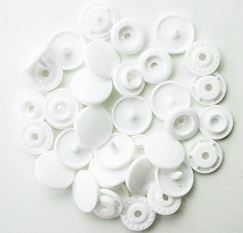 100 Sets Kam Extra Long Prong Plastic Snaps, Betterjonny Size 20 T5 Glossy Round Resin Plastic Fasteners No-Sew Buttons For Clothing Crafts (White) #TOP10