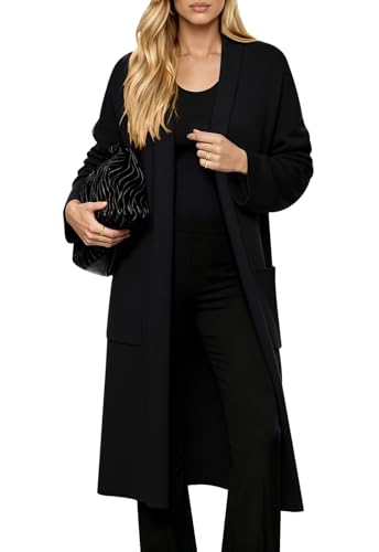 Image of PRETTYGARDEN Long Sleeve Lapel Open Front Cardigan Sweaters for Women Trendy 2025 Oversized Fall Sweater Long Ladies Coats (Black, Large)
