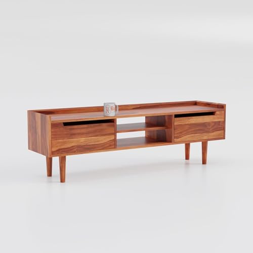 Image of Solid Wood TV Unit for Living Room 55 Inch Furniture - Wooden TV Unit with Storage Cabinet with 2 Door, 2 Shelves Wooden TV Cabinet for Living Room - Fits up to 55-Inch TV (Caleb)