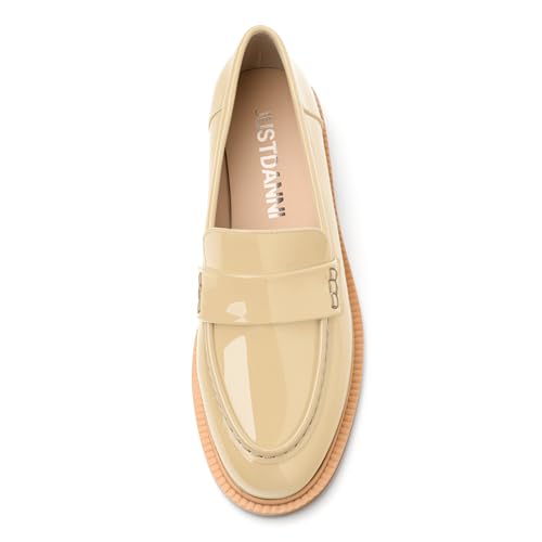 Image of JUSTDANNI Loafers for Women Slip On Shoes with Round Toe 1.2-Inch Low Chunky Block Heel Patent Comfortable Casual Dress Pump Shoes for Wedding Party Work Shopping Dating