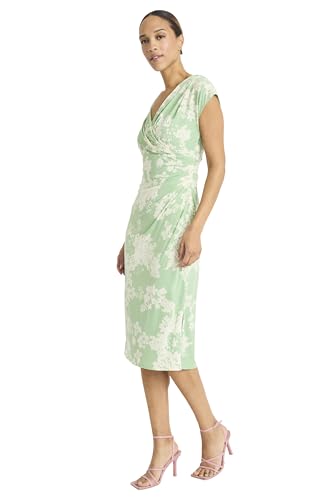 Image of Maggy London Women's Floral Midi Dress with V-Neck and Cap Sleeves - Elegant Summer Casual Wear for Women