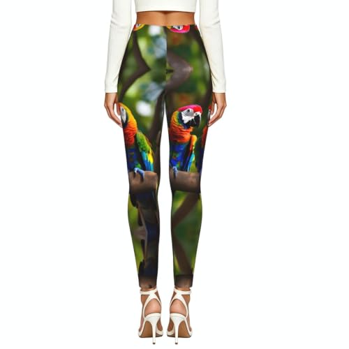 Leggings de compresión de alta gama mallas suaves con estampado exótico de loros 3