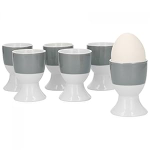 Van Well Vario Eierdopjes, 6-delig, eierservice voor 6 personen, eierhouder 4,6 cm breed en 7 cm hoog, porseleinset wit met rand in grijs, eierstandaard vaatwasmachinebestendig